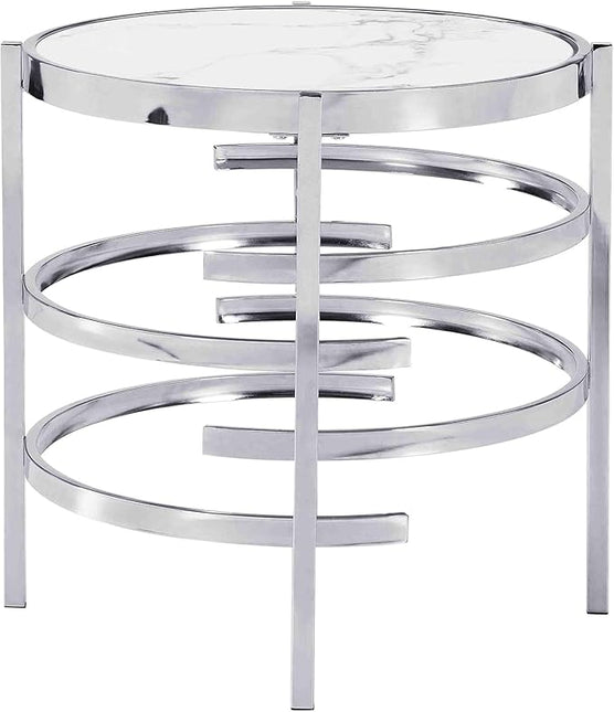 Round Coffee Table Coffee Tables for Living Room Sintered Stone Marble Top Sturdy Metal Frame (Silver, 20.67 inches) - LeafyLoom