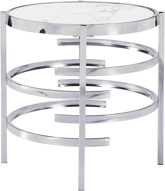 Round Coffee Table Coffee Tables for Living Room Sintered Stone Marble Top Sturdy Metal Frame (Silver, 20.67 inches) - LeafyLoom