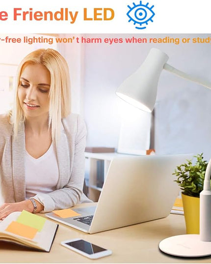 LED Desk Lamp, 3 Lighting Modes and 6 Brightness Levels, 10W Flexible Gooseneck Table Lamp for Living Room and Study, Remote Control with Timing Function, AC Adapter Included (White) - LeafyLoom