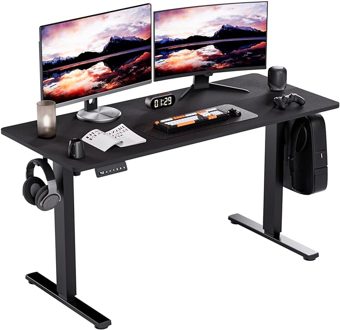 Standing Desk, Height Adjustable Desks with Powerful Motor and Cable Management,electric Sit Stand Desk with Hight Preset Design for Home Office Use 55x24 in Black - LeafyLoom