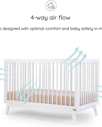 dadada Baby Soho 3-in-1 Convertible Crib to Toddler Bed – Wooden Crib Made in Italy, GREENGUARD Gold Certified Small Baby Crib – Baby-Safe Finish, Modern Design (White) - LeafyLoom