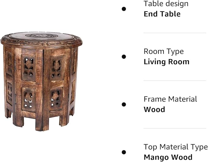 Light & Pro Burnt Round End Table, 12x12 - Octangle, 12 Inch High, Mango Wood, Bohemian Style, 10 lbs Load Capacity - LeafyLoom