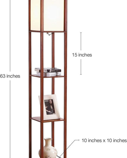 Brightech Maxwell - Modern Shelf Floor Lamp with Lamp Shade and LED Bulb - Corner Display Floor Lamps with Shelves for Living Room, Bedroom and Office - Walnut Brown - LeafyLoom