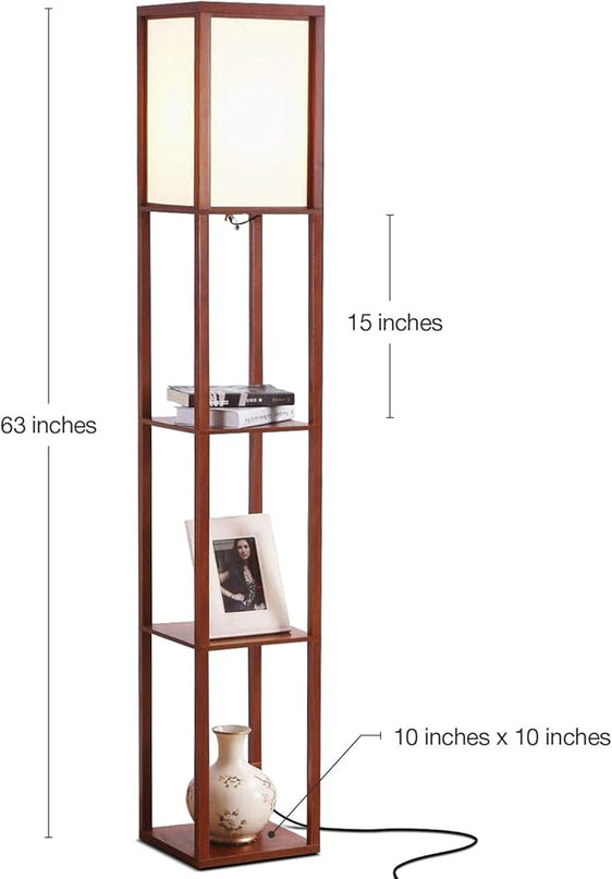 Brightech Maxwell - Modern Shelf Floor Lamp with Lamp Shade and LED Bulb - Corner Display Floor Lamps with Shelves for Living Room, Bedroom and Office - Walnut Brown - LeafyLoom