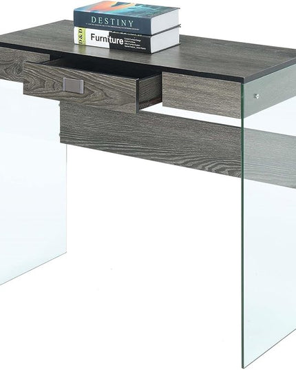 Convenience Concepts SoHo 1 Drawer Glass 36 inch Desk, Weathered Gray/Glass - LeafyLoom