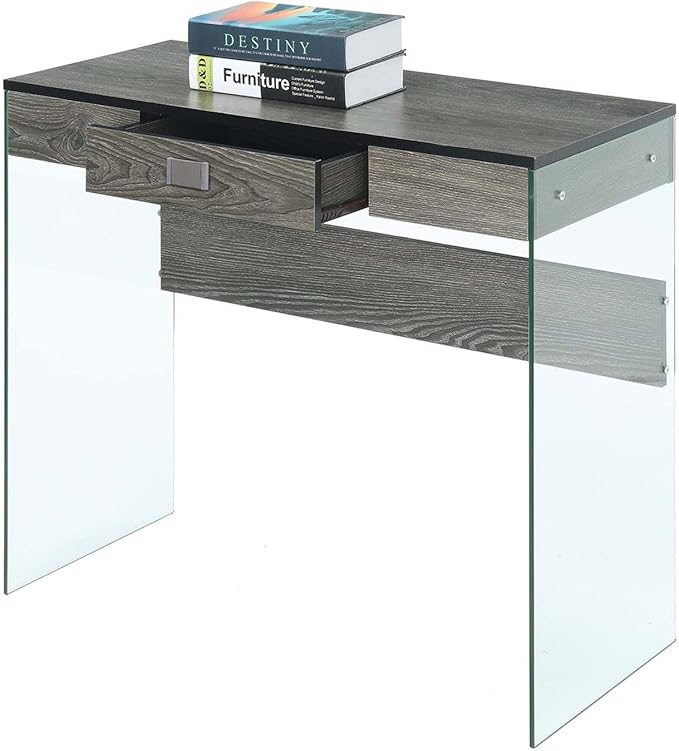 Convenience Concepts SoHo 1 Drawer Glass 36 inch Desk, Weathered Gray/Glass - LeafyLoom