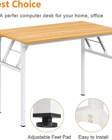 Need Folding Desk for Home Office 39-3/8 inch Length Modern Folding Table Computer Desk No Install Needed Teak Color Desktop White Frame AC5BW(100 * 60) - LeafyLoom