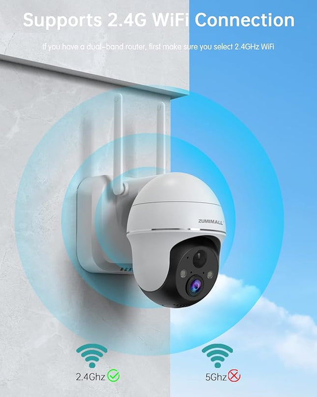 2K Security Camera Outdoor Wireless WiFi with 360° PTZ, ZUMIMALL Battery Powered Wireless Cameras for Home Surveillance, Spotlight & Siren/PIR Detection/3MP Color Night Vision/2-Way Talk/IP66/Cloud/SD ZUMIMALL