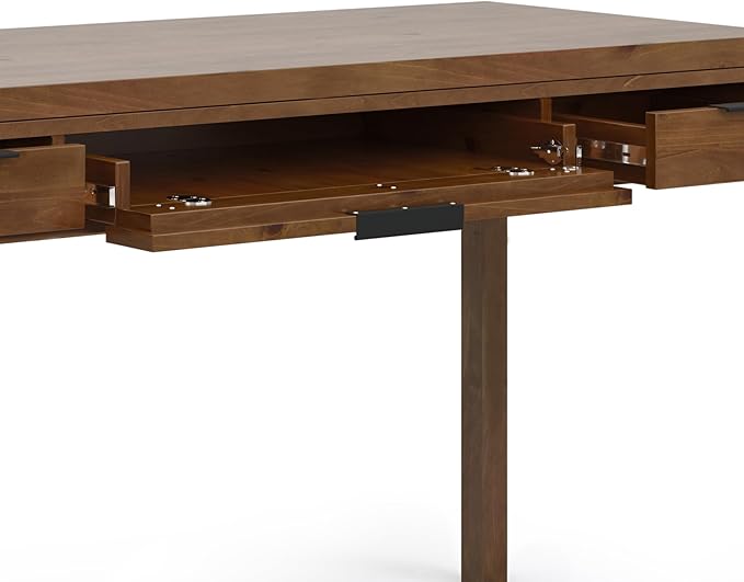 SIMPLIHOME Hollander SOLID WOOD 60 inch Wide Home Office Desk, Writing Table, Workstation, Study Table Furniture in Medium Saddle Brown with 2 Drawers - LeafyLoom