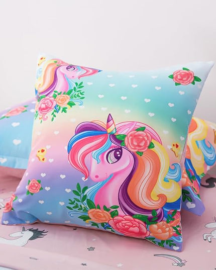 ADASMILE A & S Unicorn Comforter Set Full with Sheets 6 Pieces Floral Pink Unicorn Bedding Set for Girls Kids Unicorn Sheets Soft Bed-in-a-Bag Comforter Reversible Bed Comforter Set for Home Decor - LeafyLoom
