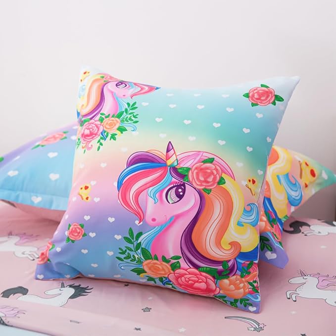 ADASMILE A & S Unicorn Comforter Set Full with Sheets 6 Pieces Floral Pink Unicorn Bedding Set for Girls Kids Unicorn Sheets Soft Bed-in-a-Bag Comforter Reversible Bed Comforter Set for Home Decor - LeafyLoom