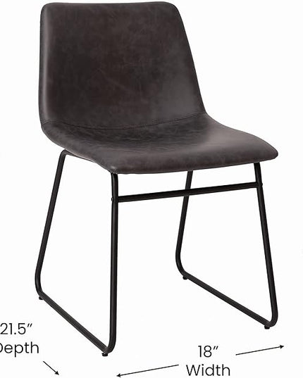 Flash Furniture Butler 18 Inch Commercial Grade LeatherSoft Dining Table Height Chair, Mid-Back Black Sled Base with Dark Gray LeatherSoft Upholstery, Set of 2 - LeafyLoom