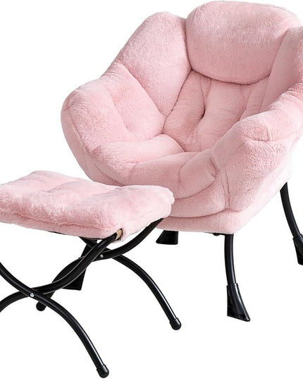 Welnow Toddler Kids Lazy Chair with Ottoman, Accent Comfy Lounge Children Armchair Couch with Armrest and Removable Cover, Detachable Reading Chair with Footrest for Boy or Girl, Plush Pink - LeafyLoom