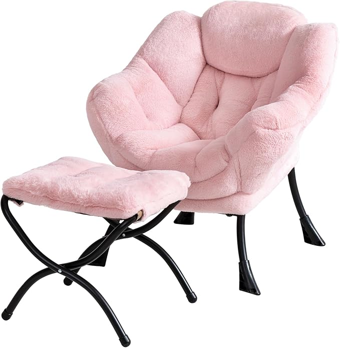 Welnow Toddler Kids Lazy Chair with Ottoman, Accent Comfy Lounge Children Armchair Couch with Armrest and Removable Cover, Detachable Reading Chair with Footrest for Boy or Girl, Plush Pink - LeafyLoom