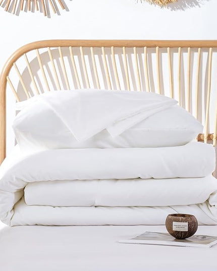 ROSGONIA King Size Comforter Set White, 3pcs(1 Boho White Comforter King & 2 Pillowcases) All Season Bedding Lightweight Hotel Bedspread Blanket - LeafyLoom