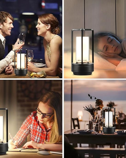 Portable Metal Desk Lamp,Cordless LED Table Lamp,Touch Control Rechargeable Lamp,3-Levels Brightness Room Decor Desk Lamp,Bedside Lamp,Night Light (Light Black) - LeafyLoom