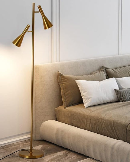 Modern Floor Lamp with 2 Adjustable Head Tall Pole Lamp Stand Up Lamp for Living Room, Bedroom, Office Tree Floor Lamps, Rotating Swivel Corner reading lamps,Gold Floor Lamp(Bulbs Not Included) - LeafyLoom