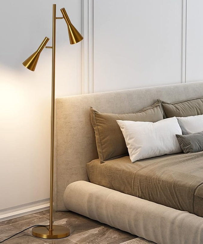 Modern Floor Lamp with 2 Adjustable Head Tall Pole Lamp Stand Up Lamp for Living Room, Bedroom, Office Tree Floor Lamps, Rotating Swivel Corner reading lamps,Gold Floor Lamp(Bulbs Not Included) - LeafyLoom