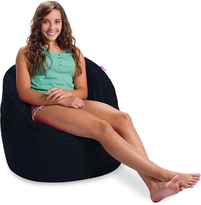 Posh Creations Structured Comfy Bean Bag Chair for Gaming, Reading, and Watching TV, Sonoma Lounge, Microsuede - Navy, Microsuede - Navy Blue - LeafyLoom
