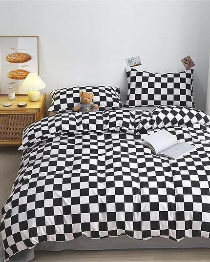 Wellboo Black White Plaid Comforter Sets King Women Men Black and White Checkerboard Grid Bedding Comforters Cotton Boys Girls Modern Black Checkered Geometric Quilts Luxury Abstract White Bedding - LeafyLoom
