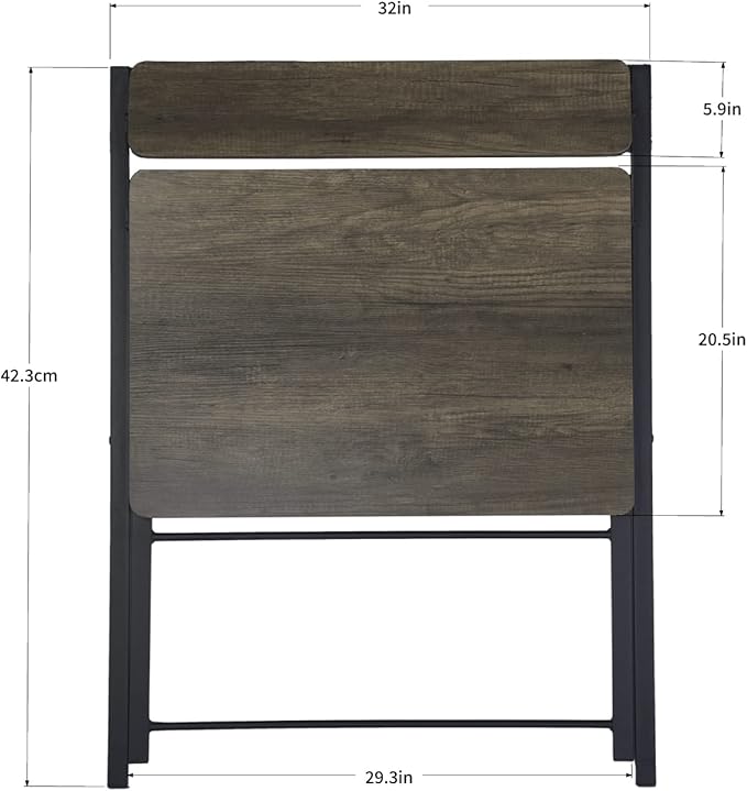FurnitureR 31.9'' Folding Desk 2 Tier Foldable Writing Table Assembly Saves Space for Home Office Study, Metal Frames/Wood Top Laptop Table Computer Desk, Industrial Brown - LeafyLoom