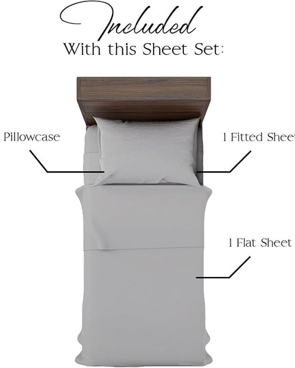 Northwest Ashford Home Essentials Bedding, 3 Piece Twin Size Sheet Set, Glacier Gray - LeafyLoom