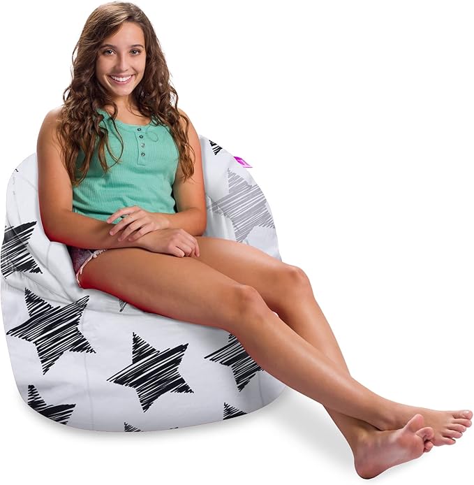 Posh Creations Structured Comfy Bean Bag Chair for Gaming, Reading, and Watching TV, Sonoma Lounge, Canvas - Sketchy Stars - LeafyLoom