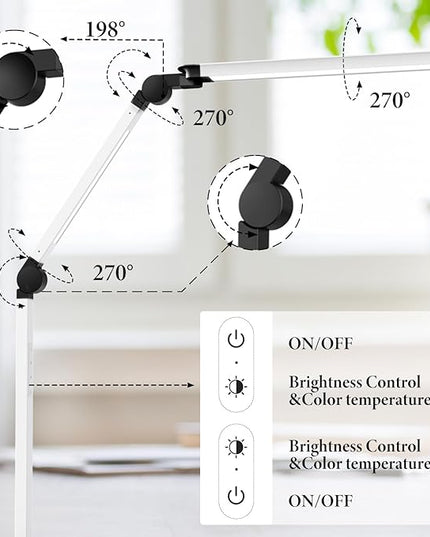 LED Desk Lamp with USB Charging Ports,Creative Touch Reading Light, with Memory Dual Light and Adjustable Swing Arm,15W 4 CCT Eye-Care Modes & 4 Brightness Levels Table Lamp for Home Office-White - LeafyLoom