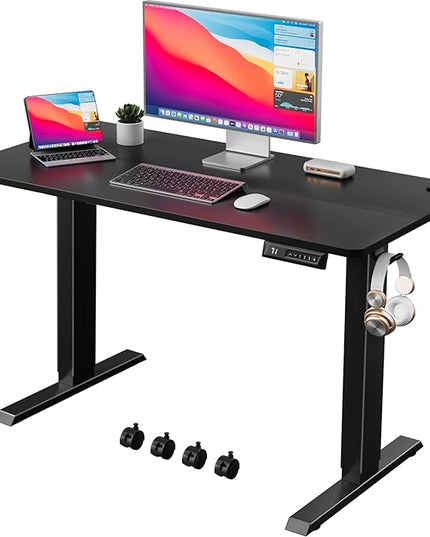 Electric Standing Desk 40 Inch, Ergonomic Height Adjustable Table with T-Shaped Metal Bracket Modern Computer Workstations for Home Office, Black - LeafyLoom