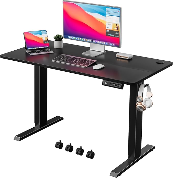 Electric Standing Desk 40 Inch, Ergonomic Height Adjustable Table with T-Shaped Metal Bracket Modern Computer Workstations for Home Office, Black - LeafyLoom