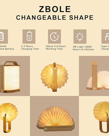 LED Desk Lamp Dimmable Table Lamp Reading Lamp with USB Charging Port, Wooden Hand Lamp, Folding Paper Portable Lamp, Eye-Caring Lamp, Led Lights for Home Decoration (Bamboo) - LeafyLoom