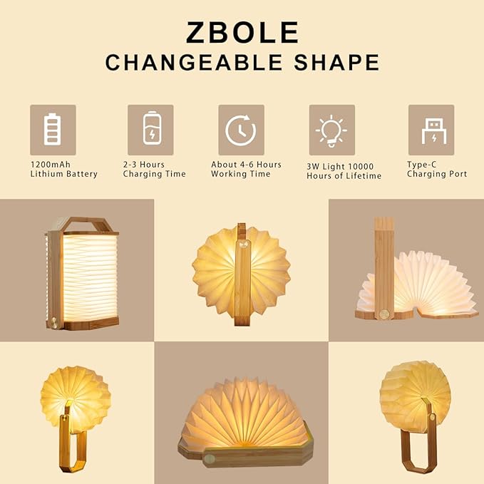 LED Desk Lamp Dimmable Table Lamp Reading Lamp with USB Charging Port, Wooden Hand Lamp, Folding Paper Portable Lamp, Eye-Caring Lamp, Led Lights for Home Decoration (Bamboo) - LeafyLoom