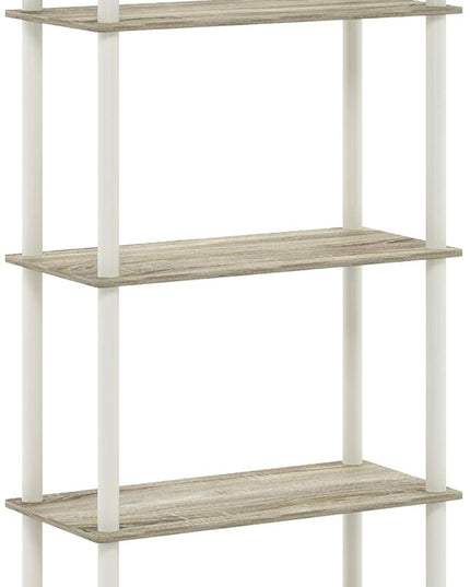 Furinno Turn-N-Tube 5-Tier Multipurpose Shelf / Display Rack / Storage Shelf / Bookshelf, Round Tubes, Sonoma Oak/White - LeafyLoom