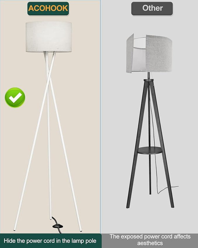 66IN Tripod Floor Lamp, White Standing Lamps with E26 Bulb Included, Mid Century Modern Tall Lamps for Living Room Bedroom Home Decor - LeafyLoom