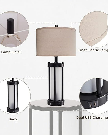 Set of 2 Modern Table Lamps for Living Room with 2 USB Ports, White Frosted Glass Nightlight for Bedroom, Contemporary Desk Lamps for Nightstand End Table Entryway, 4 Bulbs Included (Black) - LeafyLoom
