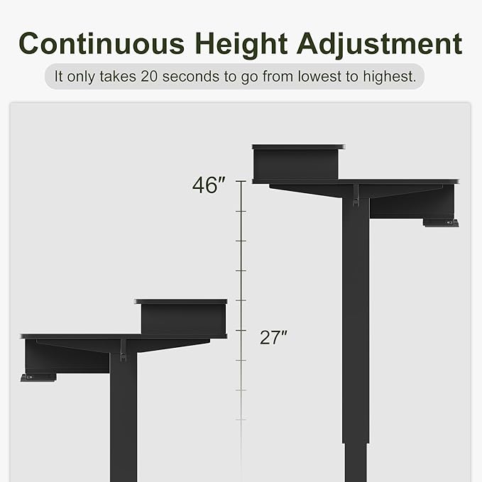 BANTI Height Adjustable Electric Standing Desk with 4 Drawers, 63 x 24 Inch Table with Storage Shelf, Sit Stand Desk, Black Top - LeafyLoom