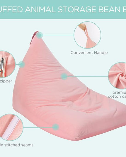 Aubliss Stuffed Animal Storage Bean Bag Chairs Cover, 50"x 35" Extra Large Velvet Bean Bags Chair for Kids & Adults, Ultra Soft Zipper Beanbag Toy Storage for Boys Girls - Pink - LeafyLoom