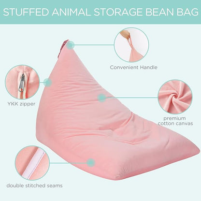Aubliss Stuffed Animal Storage Bean Bag Chairs Cover, 50"x 35" Extra Large Velvet Bean Bags Chair for Kids & Adults, Ultra Soft Zipper Beanbag Toy Storage for Boys Girls - Pink - LeafyLoom