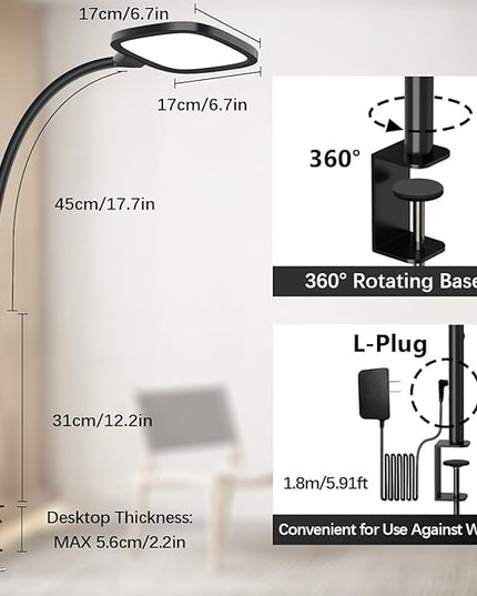 Hapfish LED Desk Lamps for Home Office, Clamp Desk Video Conference Light for Computer Zoom Meetings, Dimmable, Top Bright, Rotatable, Large Lighting Area, Clip on Table Lamp for Monitor, Study, Work - LeafyLoom