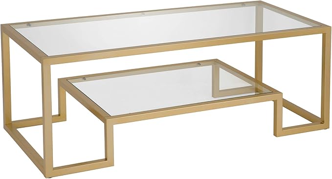 Henn&Hart 45" Wide Rectangular Coffee Table in Brass, Modern coffee tables for living room, studio apartment essentials - LeafyLoom