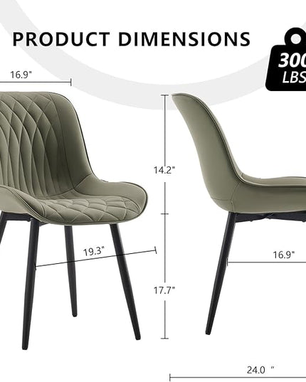 YOUNIKE Olive Green Dining Chairs set of 2 with High Backs Mid Century Modern Kitchen & Dining Room Chairs PU Faux Leather Upholstered sillas de comedor Comfortable Padded Accent Chairs with Metal Leg - LeafyLoom