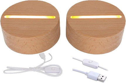 2Pcs 4" Round Wood LED Display Base, Warm Color Wooden Lighted Base Stand for Crystal Glass Resin Art, Acrylic and Plexiglass - LeafyLoom