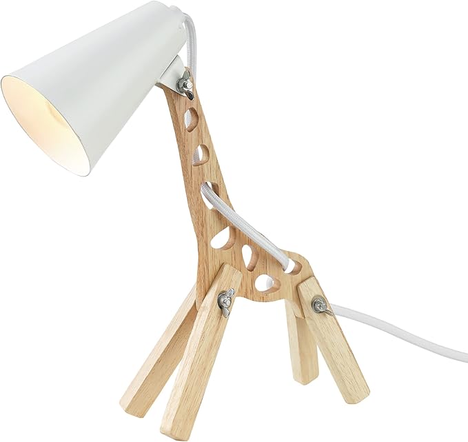 Globe Electric 52210 Gigi Giraffe 11" Wooden Novelty Lamp, White Shade, in-Line On/Off Rocker Switch - LeafyLoom