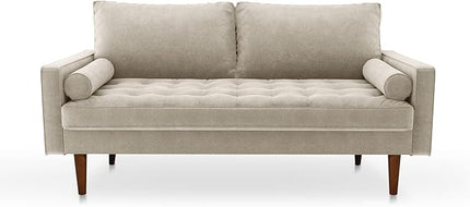 Velvet Furniture for Small Spaces, Mid-Century Modern Loveseats for Living Room, Love Seat Couch Sofas, 70 Inches, Beige - LeafyLoom