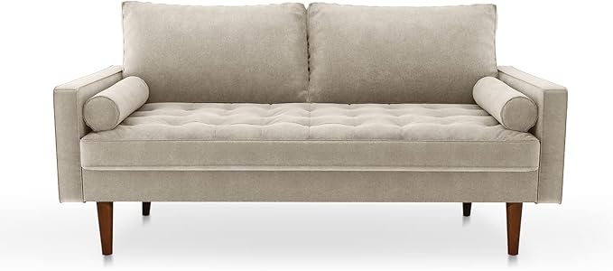 Velvet Furniture for Small Spaces, Mid-Century Modern Loveseats for Living Room, Love Seat Couch Sofas, 70 Inches, Beige - LeafyLoom