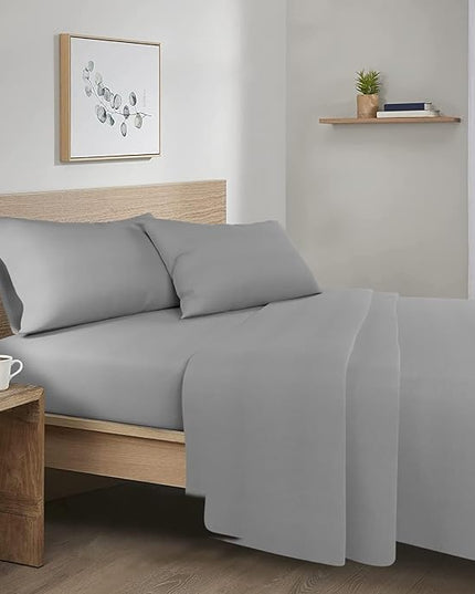 Comfort Spaces Cotton Flannel Breathable Warm Deep Pocket Sheets with Pillow Case Bedding, Full, Grey Solid 4 Piece - LeafyLoom
