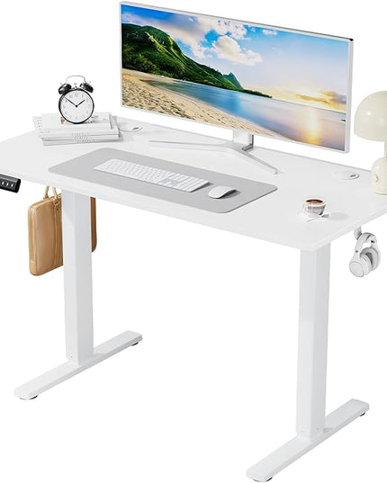 SMUG Standing Desk, 48x24 Inch Ergonomic Adjustable Height Electric Sit Stand Up Down Computer Table with Whole-Piece Desktop Board, Computer Workstation for Home Office, White(2 Packages) - LeafyLoom