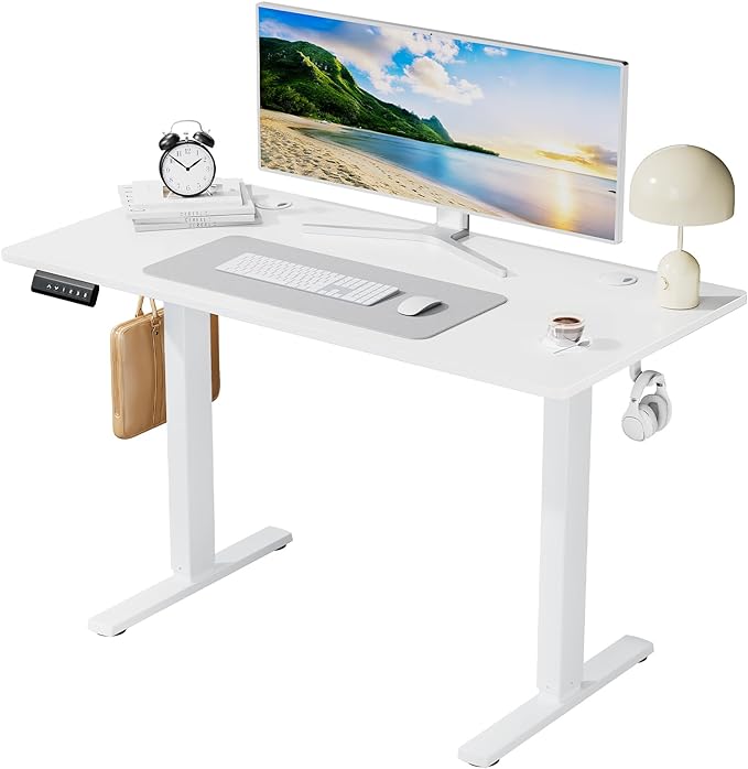 SMUG Standing Desk, 48x24 Inch Ergonomic Adjustable Height Electric Sit Stand Up Down Computer Table with Whole-Piece Desktop Board, Computer Workstation for Home Office, White(2 Packages) - LeafyLoom