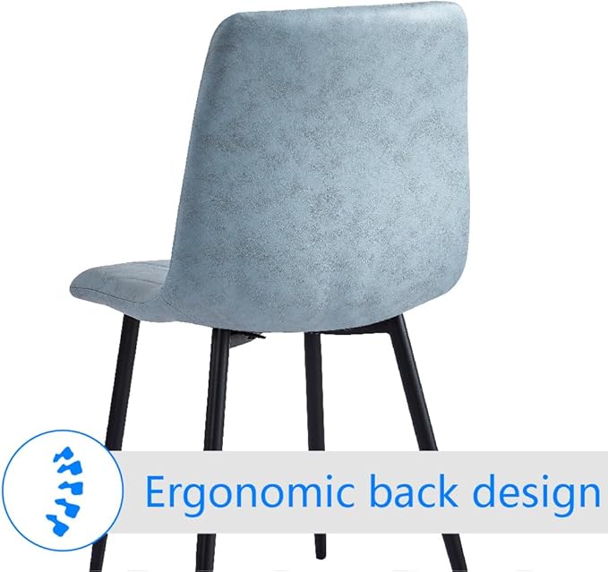 4 Set of Dining Chairs, Metal Frame Dining Chair for Kitchen Room,Technology Cloth Seat Chair for Living Room, Bedroom(Light Blue) - LeafyLoom