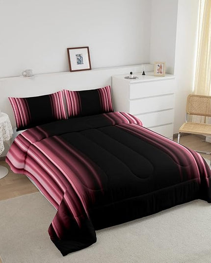 Feelyou Abstract Ombre Comforter Set Kids Teens Pink Black Bedding Set Room Decor 2Pcs Twin Size,Reversible Black Boys - LeafyLoom
